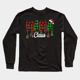 Mama Claus Red Green Plaid Design Long Sleeve T-Shirt